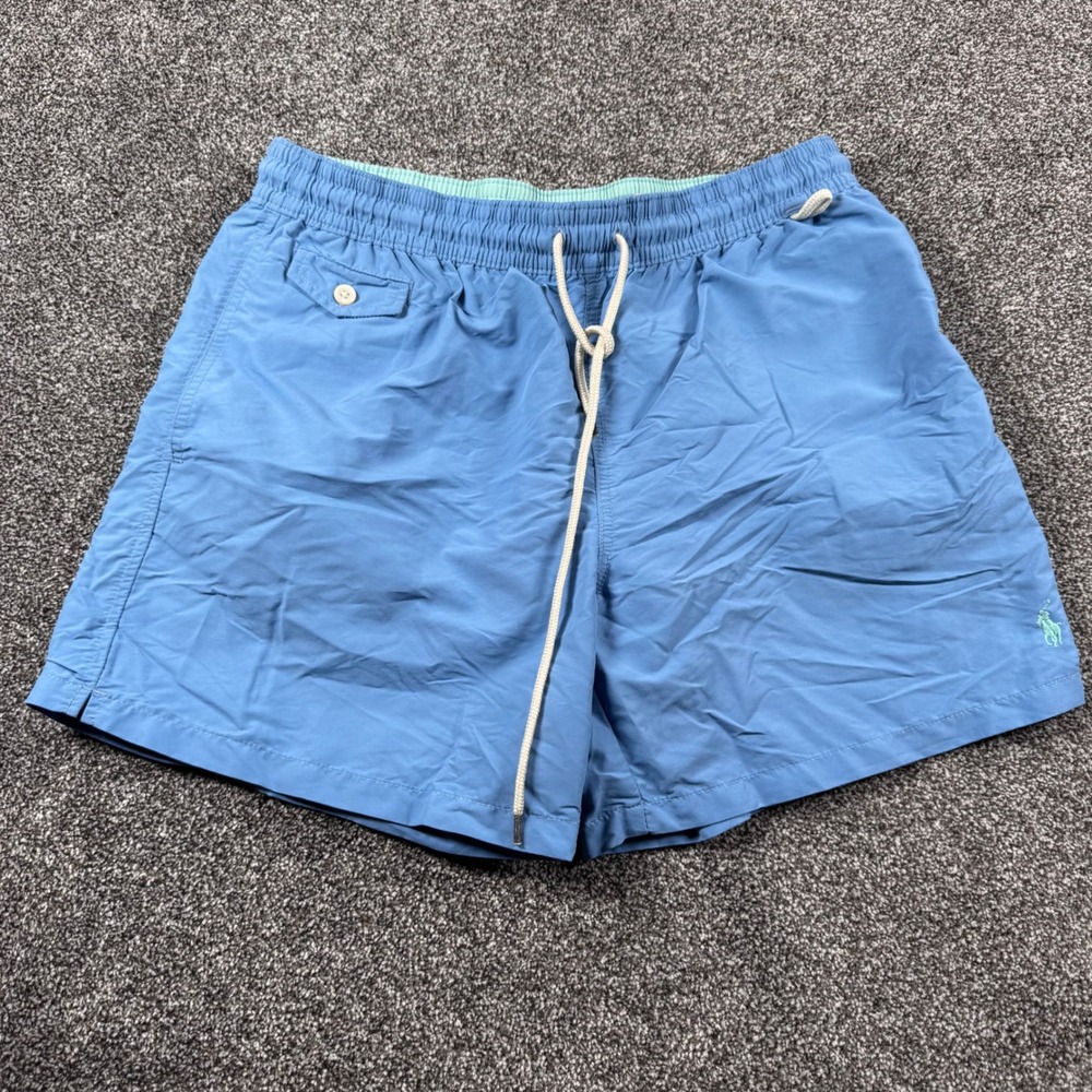 Polo Ralph Lauren Swim Trunks Men Large Blue Elastic Drawstring Mesh Lined Logo